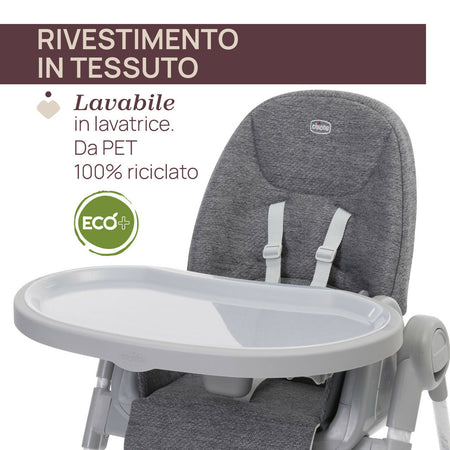 CHICCO Polly Armonia Seggiolone Evolutivo Pappa per Bambini da 0 Mesi a 40 kg, Seggiolone Reclinabile a Sdraietta con Altezza e Poggiapiedi Regolabili, 4 Ruote, Chiusura Compatta, grigio scuro, colore CARRARA