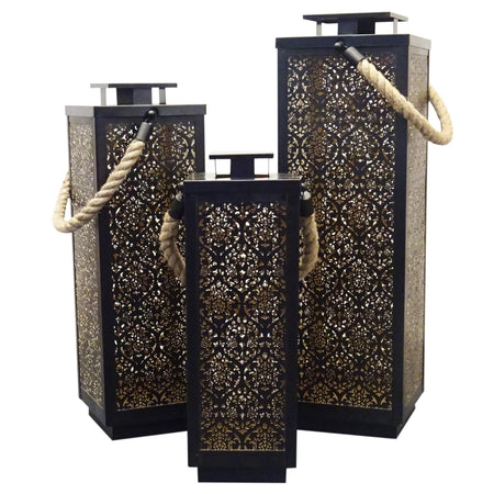Kit Lanterne decorative "Coline" portacandela in metallo con decoro interno oro h 69 cm