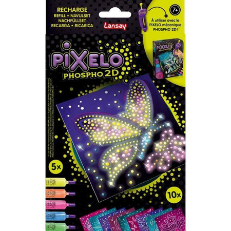 Ricarica - LANSAY - Pixelo Phospho 2D - 10 illustrazioni fosforescenti da creare e far brillare al buio, dai 7 anni