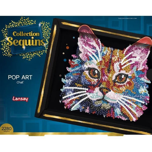 Kit per il tempo libero creativo - LANSAY - Collezione paillettes - Gatto pop art - Dai 14 anni