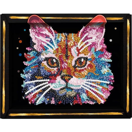 Kit per il tempo libero creativo - LANSAY - Collezione paillettes - Gatto pop art - Dai 14 anni