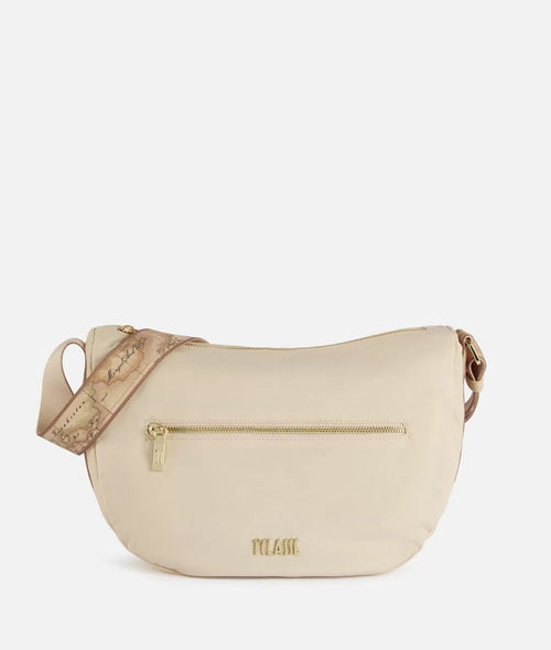 1^ Classe Borsa donna Nylon Eco Vibe tracolla a mezzaluna grande Avorio
