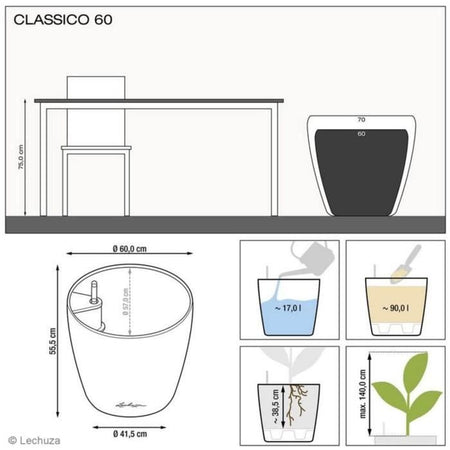 Vaso da fiori LECHUZA Classico Premium 60 - set completo, tortora lucido