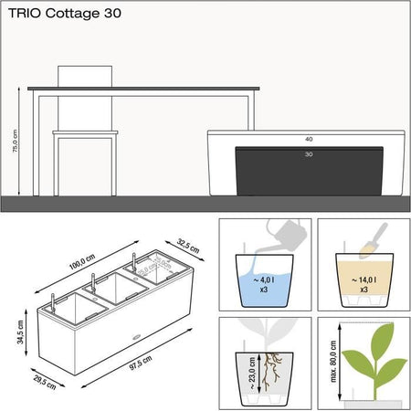 Vaso da fiori LECHUZA Trio Cottage 30 - kit completo grigio chiaro