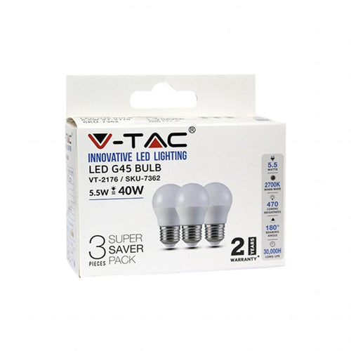 Lampadina LED E27 5,5W G45 2700K (Box 3 pezzi)
