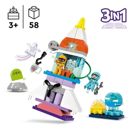 LEGO DUPLO Avventura sullo Space Shuttle 3-in-1, Giocattolo costruibile per razzi, Gioco educativo, 10422