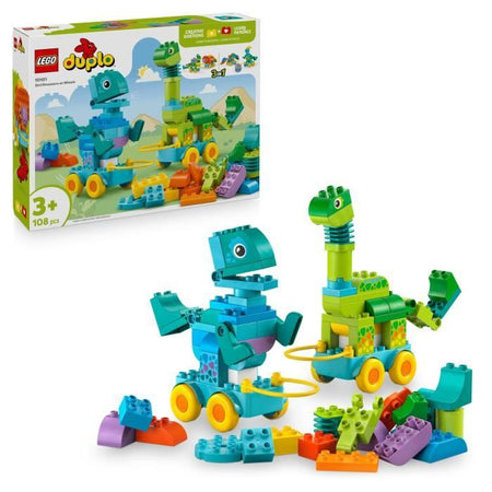 LEGO DUPLO My Town 10451 Dinosauri su Ruote 3 in 1 - Gioco di apprendimento precoce per bambini di 3 anni
