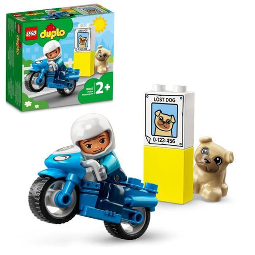 LEGO 10967 DUPLO La moto della polizia, giocattolo per bambini dai 2 anni in su, che sviluppa abilità motorie