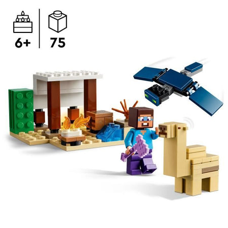 LEGO 21251 Minecraft Spedizione nel deserto di Steve, videogioco giocattolo, bioma con casa e minifigure