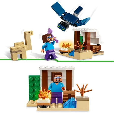 LEGO 21251 Minecraft Spedizione nel deserto di Steve, videogioco giocattolo, bioma con casa e minifigure