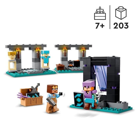 LEGO 21252 Minecraft L'Armeria, giocattolo con lavorazione delle armi con personaggi dei videogiochi, minifigure di Alex