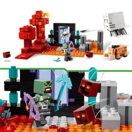 LEGO 21255 Minecraft Agguato al Portale del Nether, Giocattolo con Scene di Battaglia e Minifigure, Figura di Hoglin