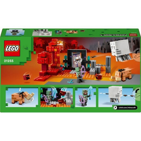 LEGO 21255 Minecraft Agguato al Portale del Nether, Giocattolo con Scene di Battaglia e Minifigure, Figura di Hoglin