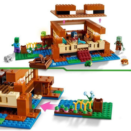 LEGO 21256 Minecraft La Casa delle Rane, Giocattolo con Minifigure di Animali, Personaggi: Zombie ed Esploratore