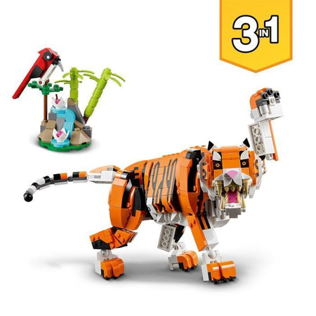 LEGO 31129 Creator 3-in-1 Sua Maestà la Tigre, Animali Giocattoli per Ragazze e Ragazzi dai 9 anni in su, Panda, Minifigure di Pesci
