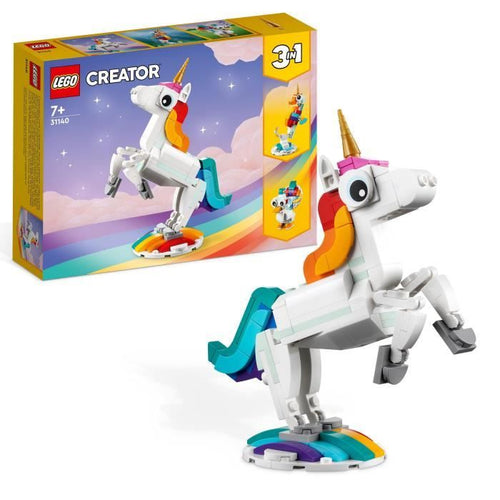 Lego Creator 3-in-1 31140 The Magic Unicorn, Ippocampal e Pavone giocattolo, Figurine per animali