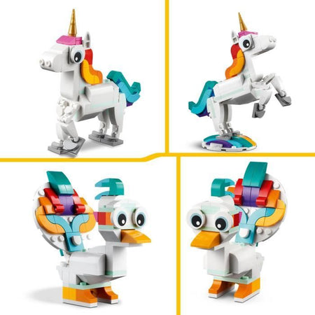 Lego Creator 3-in-1 31140 The Magic Unicorn, Ippocampal e Pavone giocattolo, Figurine per animali