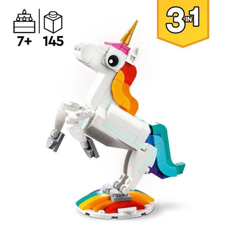 Lego Creator 3-in-1 31140 The Magic Unicorn, Ippocampal e Pavone giocattolo, Figurine per animali