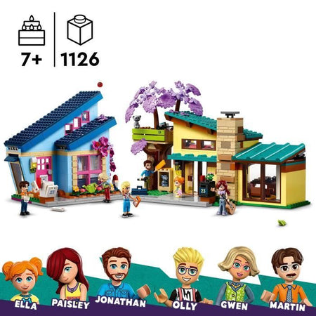 LEGO 42620 Friends Le case della famiglia di Olly e Paisley, bambola giocattolo con personaggi e accessori