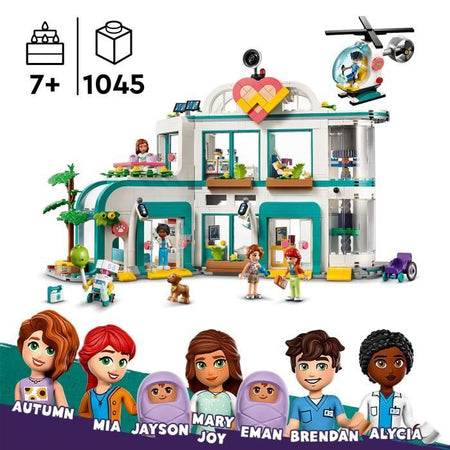 LEGO 42621 Friends Ospedale di Heartlake City, giocattolo con elicottero e minifigure tra cui Autunno e un cane