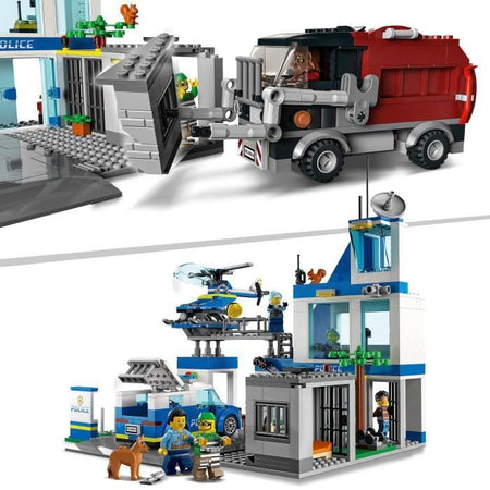 LEGO 60316 Stazione di polizia della città, macchinina, camion della spazzatura ed elicottero Bambini dai 6 anni in su, avventure ambientate