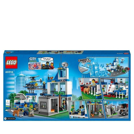 LEGO 60316 Stazione di polizia della città, macchinina, camion della spazzatura ed elicottero Bambini dai 6 anni in su, avventure ambientate