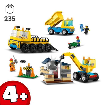 Lego City 60391 camion del sito e la gru ha una palla da demolizione, giocattolo per macchine da costruzione