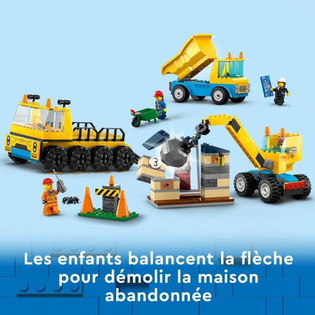 Lego City 60391 camion del sito e la gru ha una palla da demolizione, giocattolo per macchine da costruzione