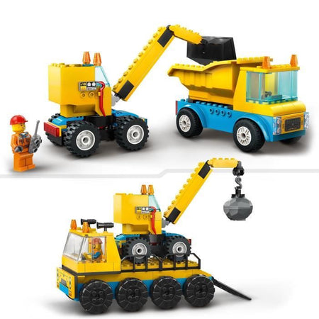Lego City 60391 camion del sito e la gru ha una palla da demolizione, giocattolo per macchine da costruzione
