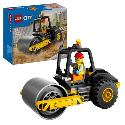 LEGO City 60401 Rullo stradale da cantiere, modello di camion giocattolo con minifigure di operai