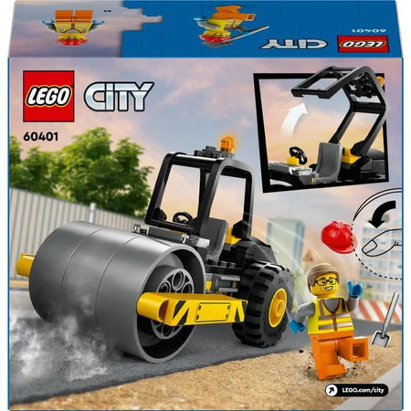 LEGO City 60401 Rullo stradale da cantiere, modello di camion giocattolo con minifigure di operai