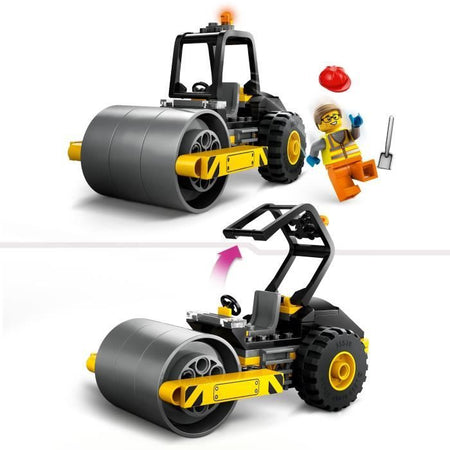 LEGO City 60401 Rullo stradale da cantiere, modello di camion giocattolo con minifigure di operai