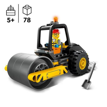 LEGO City 60401 Rullo stradale da cantiere, modello di camion giocattolo con minifigure di operai