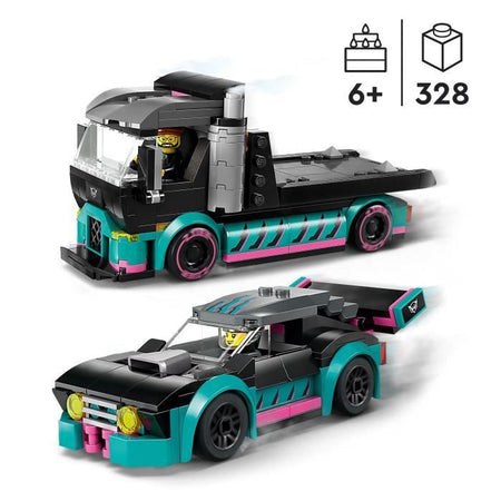 LEGO City 60406 Auto da corsa e camion da trasporto, giocattolo con veicolo, minifigure del pilota