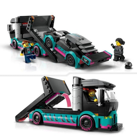 LEGO City 60406 Auto da corsa e camion da trasporto, giocattolo con veicolo, minifigure del pilota