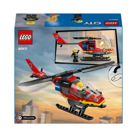 LEGO City 60411 Elicottero dei vigili del fuoco, giocattolo con minifigure del pilota dei pompieri, regalo per bambini
