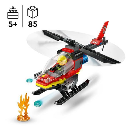 LEGO City 60411 Elicottero dei vigili del fuoco, giocattolo con minifigure del pilota dei pompieri, regalo per bambini