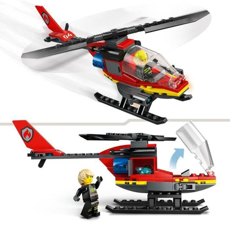 LEGO City 60411 Elicottero dei vigili del fuoco, giocattolo con minifigure del pilota dei pompieri, regalo per bambini