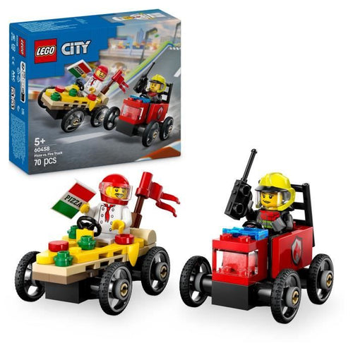 Pacchetto auto da corsa LEGO City 60458: camion delle pizze contro camion dei pompieri