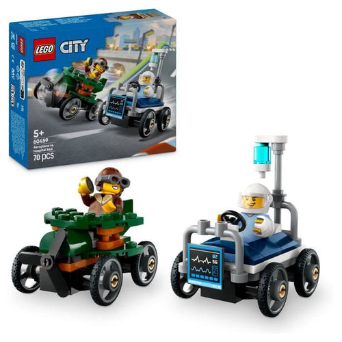 Pacchetto Auto da corsa LEGO City 60459: Aereo contro letto d'ospedale - Giocattolo per bambini di 5 anni