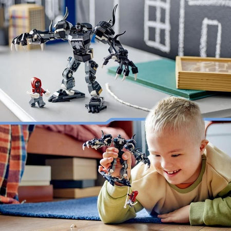 LEGO 76276 Marvel Venom's Robot Armor contro Miles Morales, giocattolo costruibile con minifigure