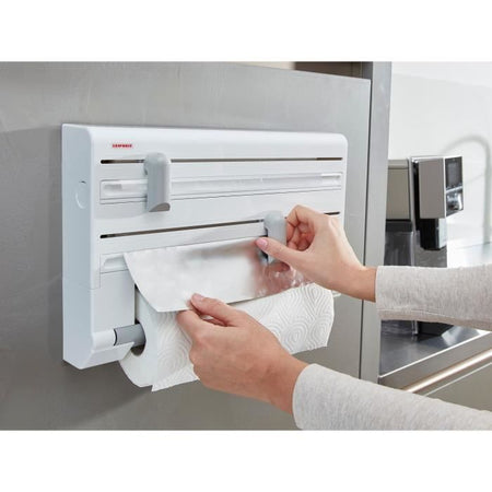 Dispenser da parete Leifheit Parat ComfortLine 25703, dispenser da parete da cucina per 3 rotoli, dispenser di carta con lame affilate