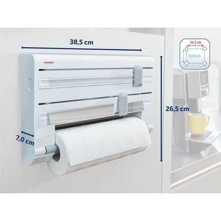 Dispenser da parete Leifheit Parat ComfortLine 25703, dispenser da parete da cucina per 3 rotoli, dispenser di carta con lame affilate