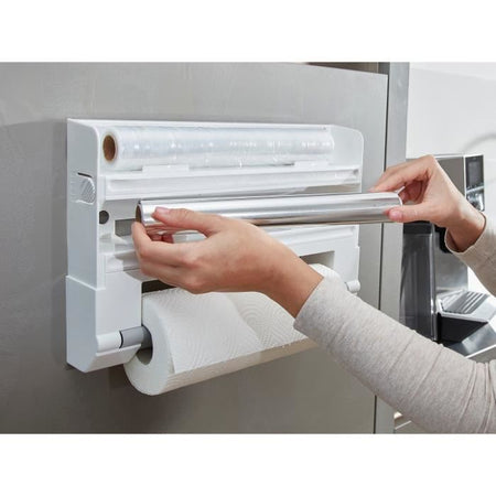 Dispenser da parete Leifheit Parat ComfortLine 25703, dispenser da parete da cucina per 3 rotoli, dispenser di carta con lame affilate