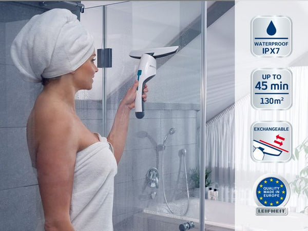 LEIFHEIT 51035 - Aspirapolvere bagno e vetro Nemo - Serbatoio 60ml - Autonomia 45min - IPX7 - Design ergonomico e sottile