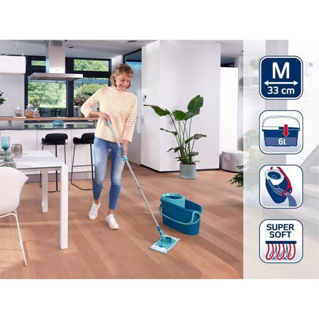 LEIFHEIT Clean Twist M Ergo 52120 Set per la pulizia dei pavimenti - Mocio per pavimenti con coperchio da 33 cm e secchio con rotazione facile