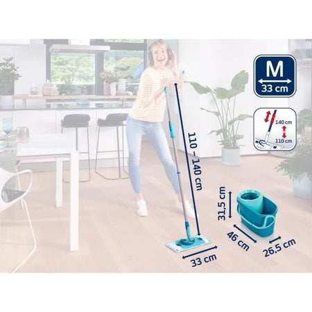 LEIFHEIT Clean Twist M Ergo 52120 Set per la pulizia dei pavimenti - Mocio per pavimenti con coperchio da 33 cm e secchio con rotazione facile
