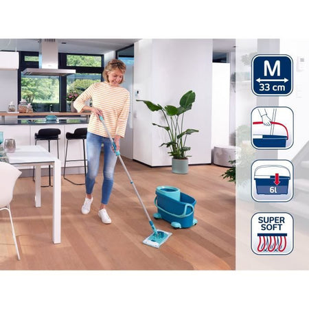 LEIFHEIT Clean Twist M Ergo mobile 52121 Kit per la pulizia del pavimento - Mocio per pavimenti con coperchio, secchio facile da girare, ruote