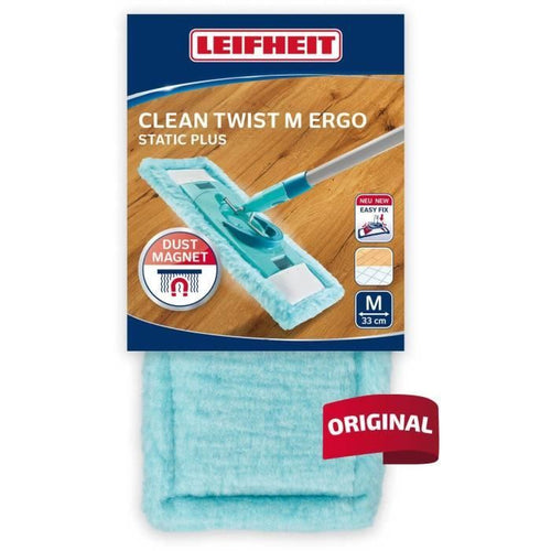 LEIFHEIT Clean Twist M Ergo Static plus 52124 Fodera di ricambio per mocio piatto, fodera per lavaggio a secco, rimozione polvere