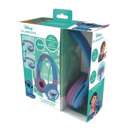 LEXIBOOK - Cuffie Disney Stitch 2 in 1 - Wireless Bluetooth 5.0 o cavo Audi - Batteria ricaricabile a lunga durata - Blu